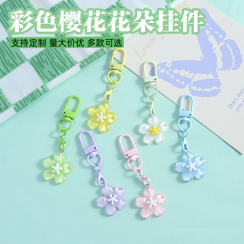 Dopamine Colorful Girly Heart Cherry Blossom Keychain DIY Pendant Fresh Transparent Flower Bag Doll Accessory