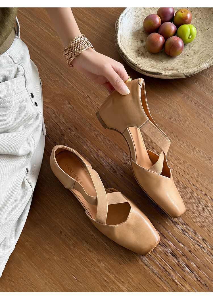Giày Mary Jane nữ mũi vuông quai chéo kiểu ballet cổ điển, gót vừa — màu nâu chi tiết 14