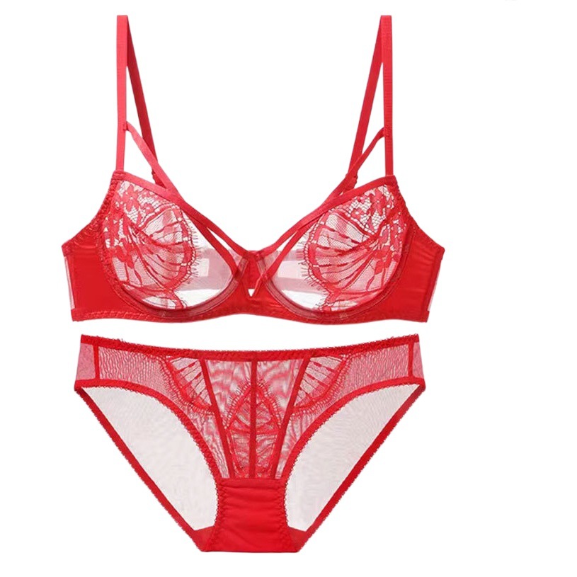 Suministro directo de fábrica de ropa interior push up anillo de acero pecho grande pequeño sujetador ropa interior traje ultra-Delgado Sujetador de encaje sexy al por mayor