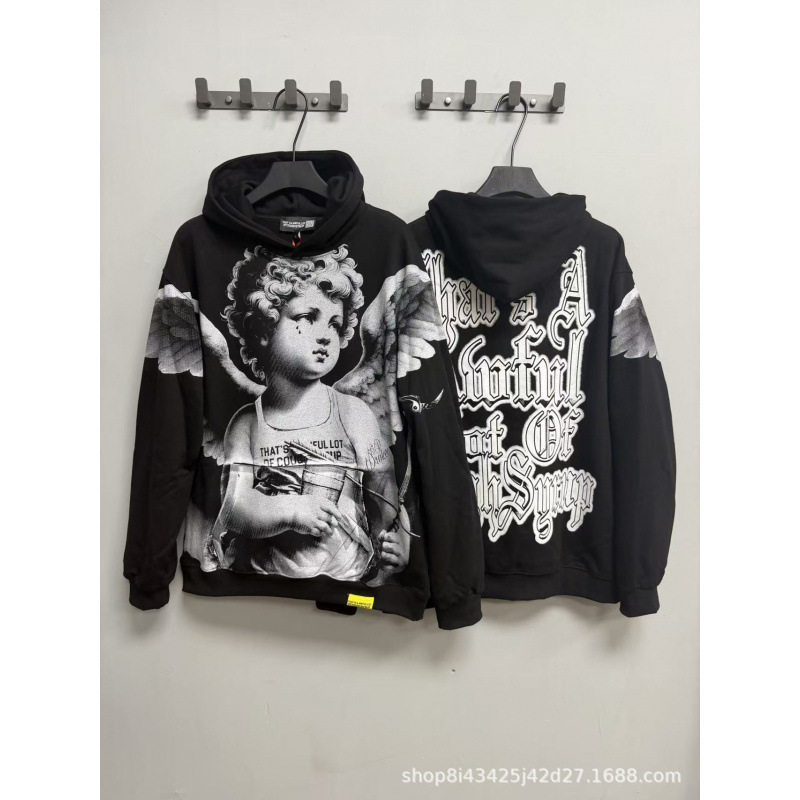 Cross-Border American-Style New English Letter Print Autumn and Winter High Street Fashion Brand Loose Casual Unisex Pure Cotton Hooded Sweatshirt