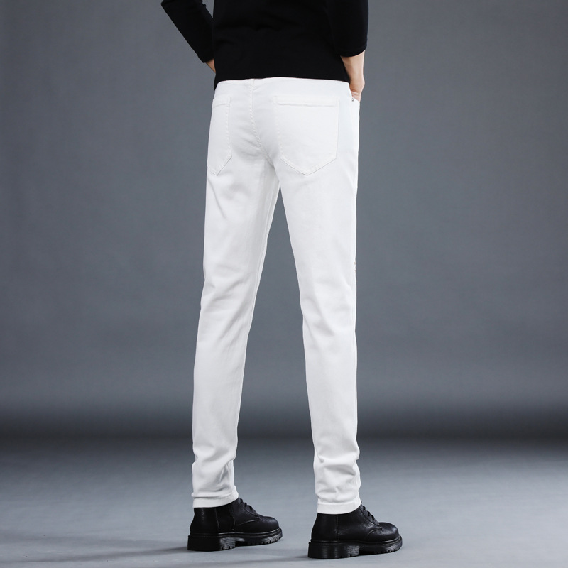 Jeans brodés de mode mâle 2022 nouveaux pantalons pour hommes hiver blanc estampage à chaud pieds minces pantalons Joker décontractés._voghion.com