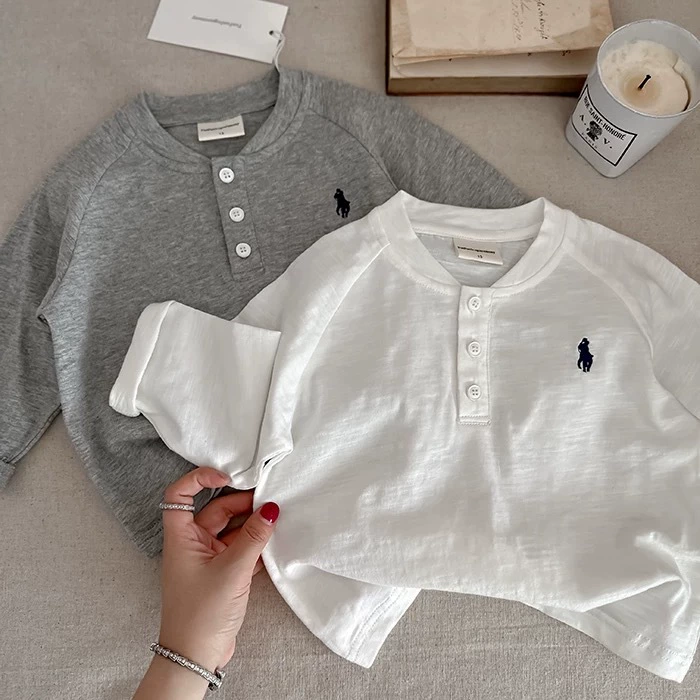 Детская весенняя базовая футболка из хлопка, стиль Кореи, ворот polo