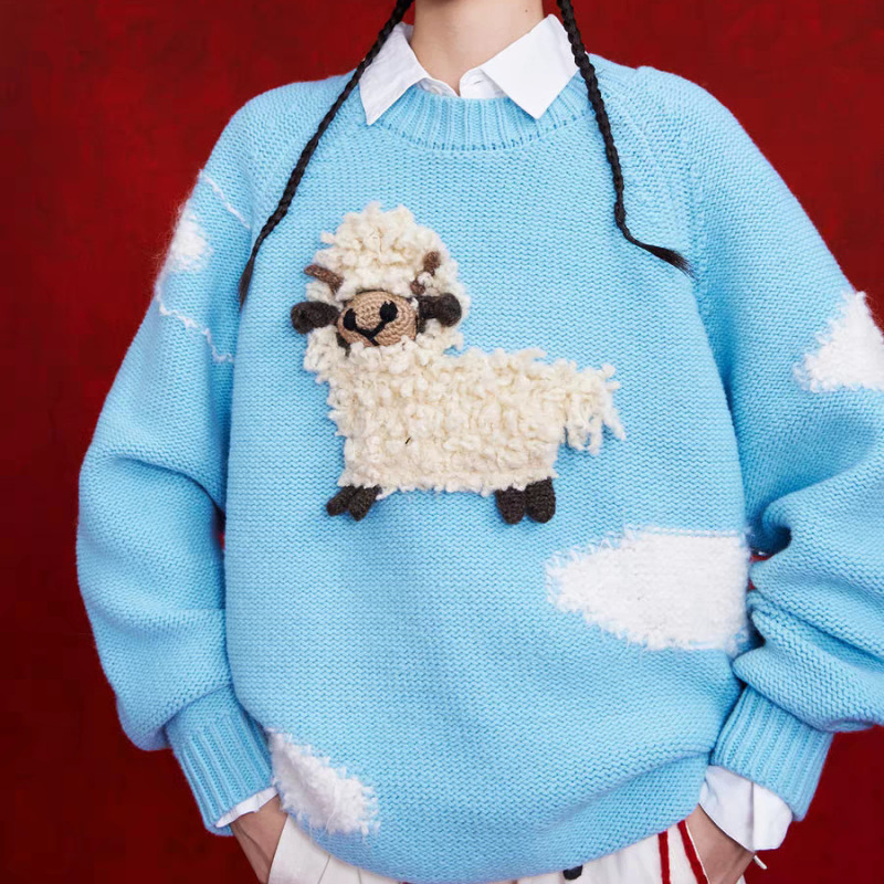 2025 New Autumn and Winter Fashionable Elegant Cloud Yak Stereo Decoration Gentle Age-Reducing Pullover Knitwear Top