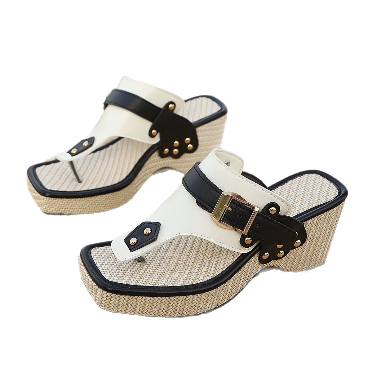 Wedge Thick-Soled Straw Sandals, Wedge Three-Dimensional Flower Flip-Flops, Bohemian Style Cool Wedge Thick-Soled