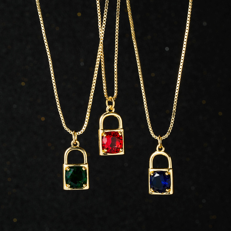 European and American creative personality zircon lock pendant copper necklace