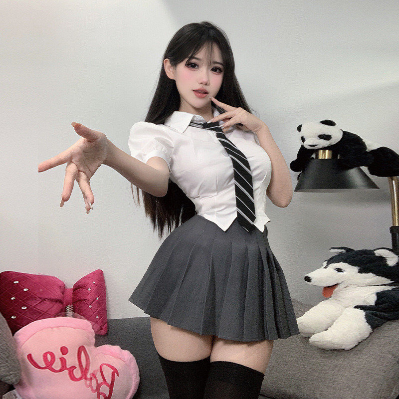 JK 한국 스타일 대학 스타일 타이트한 허리 뜨거운 소녀 셔츠 짧은 치마 세트 디자인 틈새 슬림 핏 순수한 욕망 여성