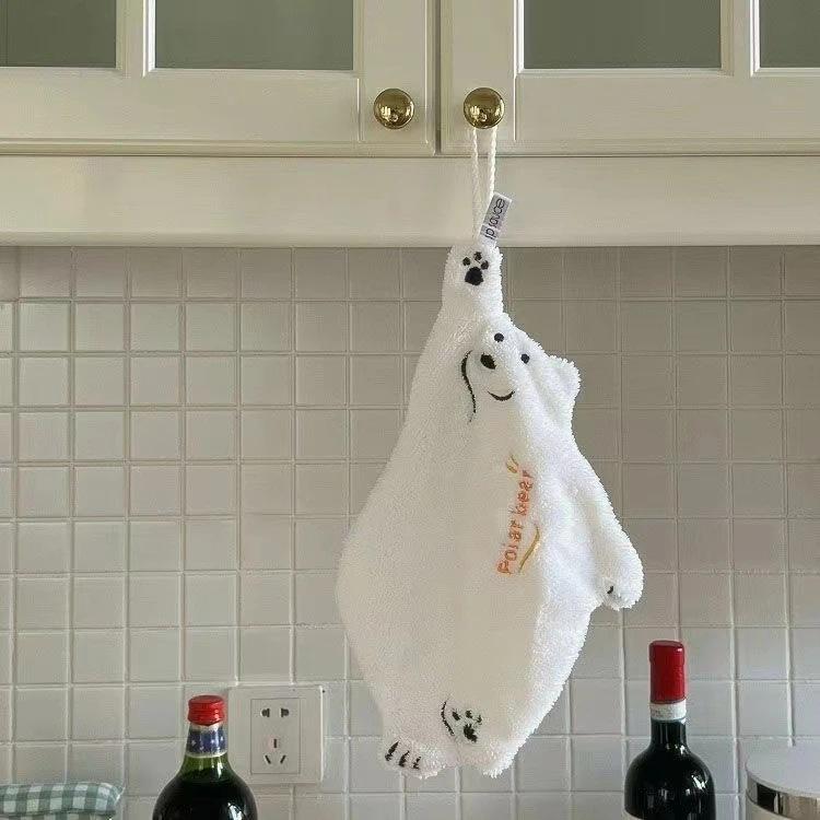 Polar Bear Hand Towel Hanging Hand Towel Coral Towel Kitchen Absorbent Thickened Cartoon Hand Towel Soft