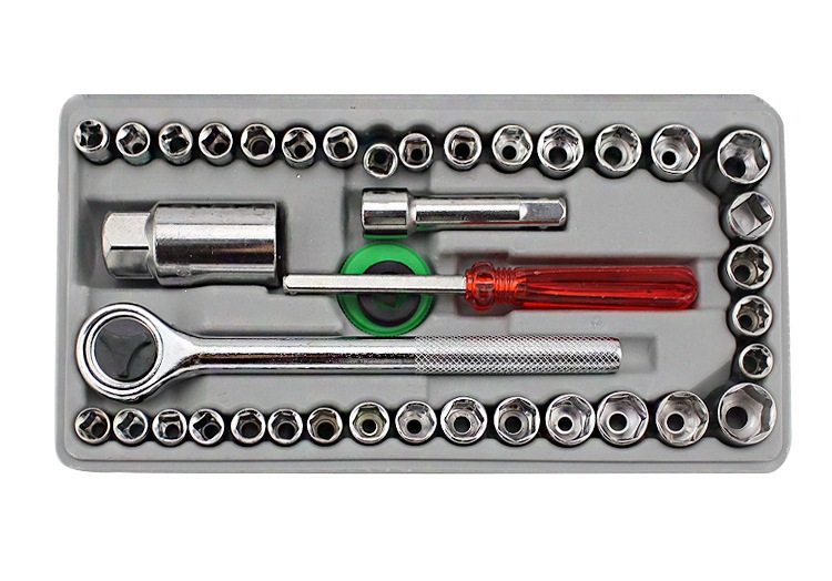 40-Piece Tool Set, Socket Wrench, Hexagonal Combination Set, Ratchet, Car and Motorcycle Repair Tool Box, Wrench