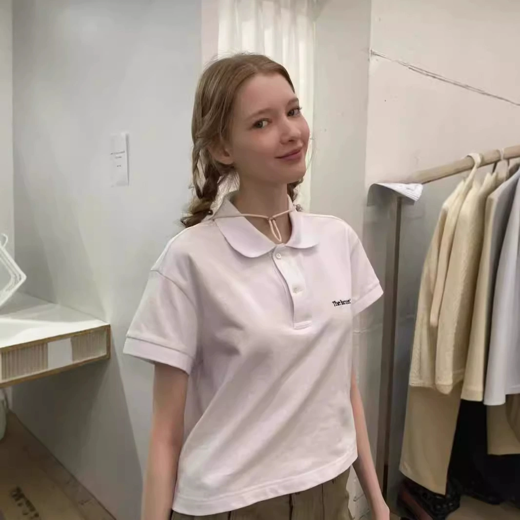 Поло, товары Южной Кореи, футболка, с вышивкой, с short sleeve