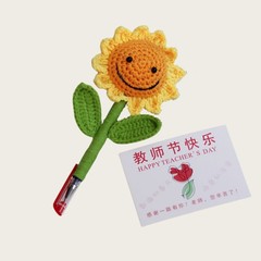 2025教师节纯手工钩织向日葵玫瑰郁金香笔创意实用花束红笔小礼物