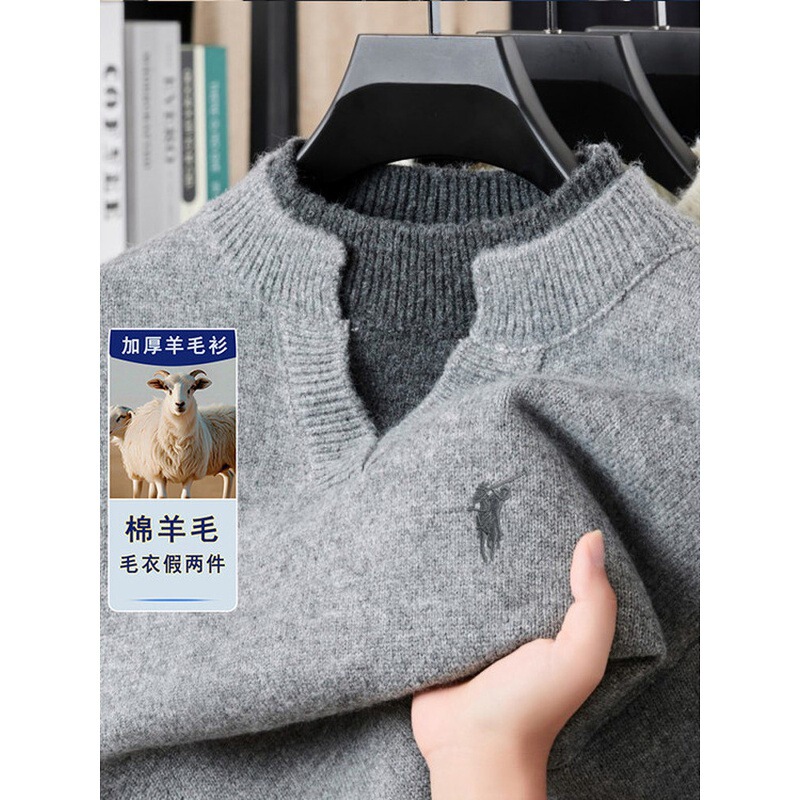 [Outlet Brand Discount] Paul Men's Autumn and Winter Pure Wool Sweater Thickened Fake Two-Piece Knitted Bottoming Sweater