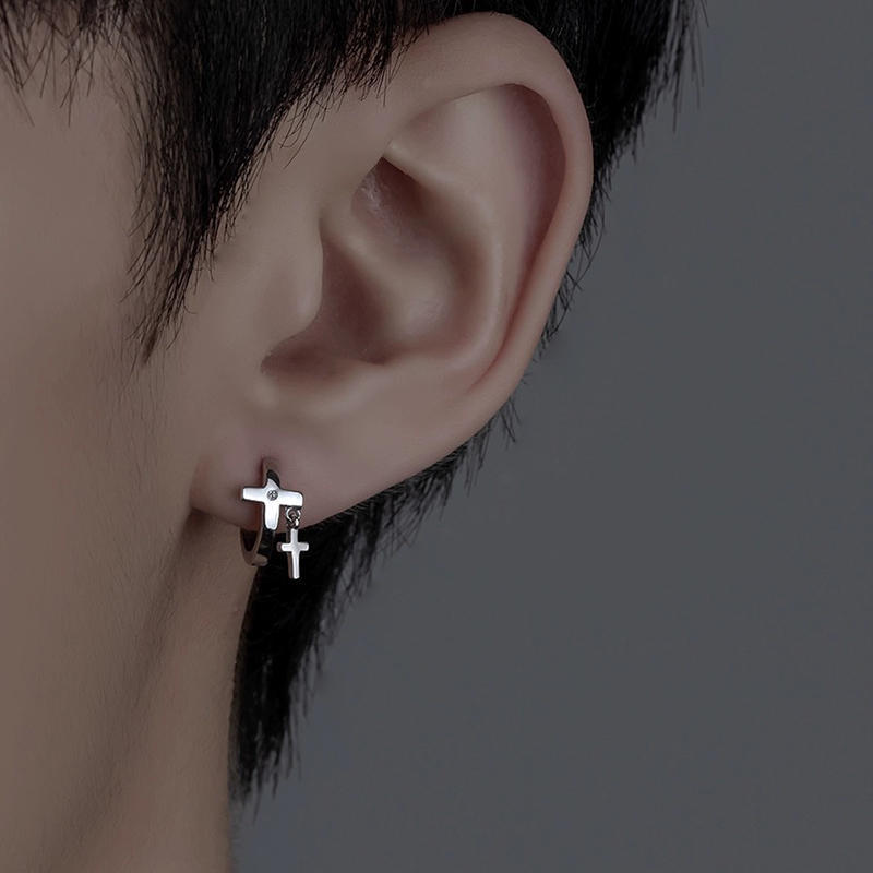 s925銀雙十字架耳環男女新款耳釘個性耳飾電鍍設計小眾批發高級感