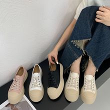 2025夏季新款厚底板鞋大头娃娃松糕底系带小白鞋帆布鞋女