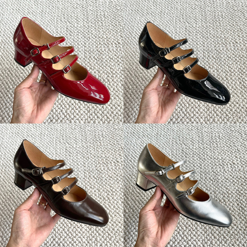 Elegant red Mary Jane shoes square toe heels