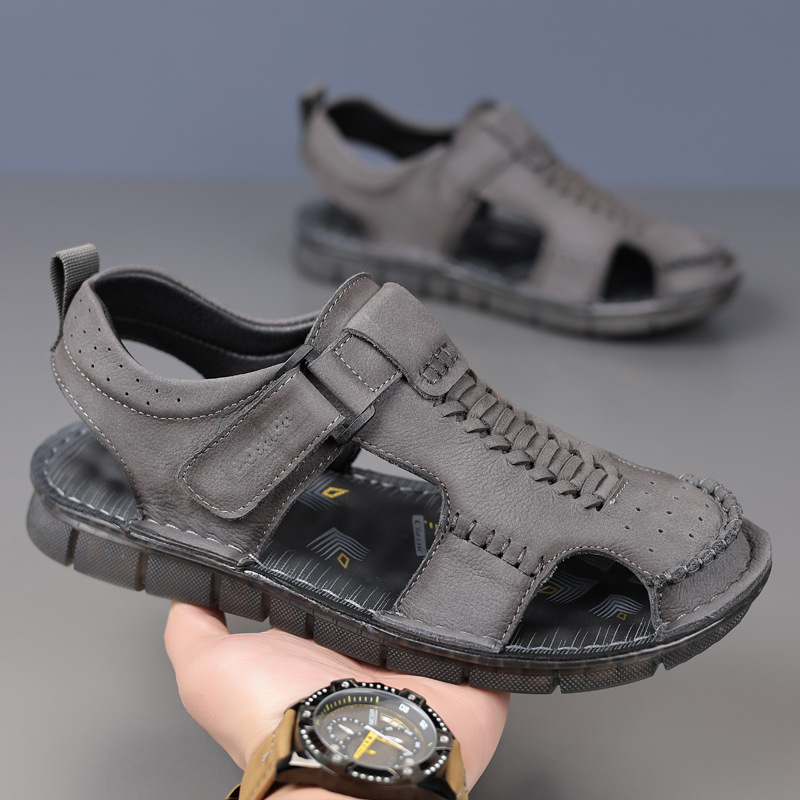 Verano nuevo cabeza de cuero para hombres sandalias de cuero para hombres zapatos de playa para hombres zapatos transpirables con suela suave