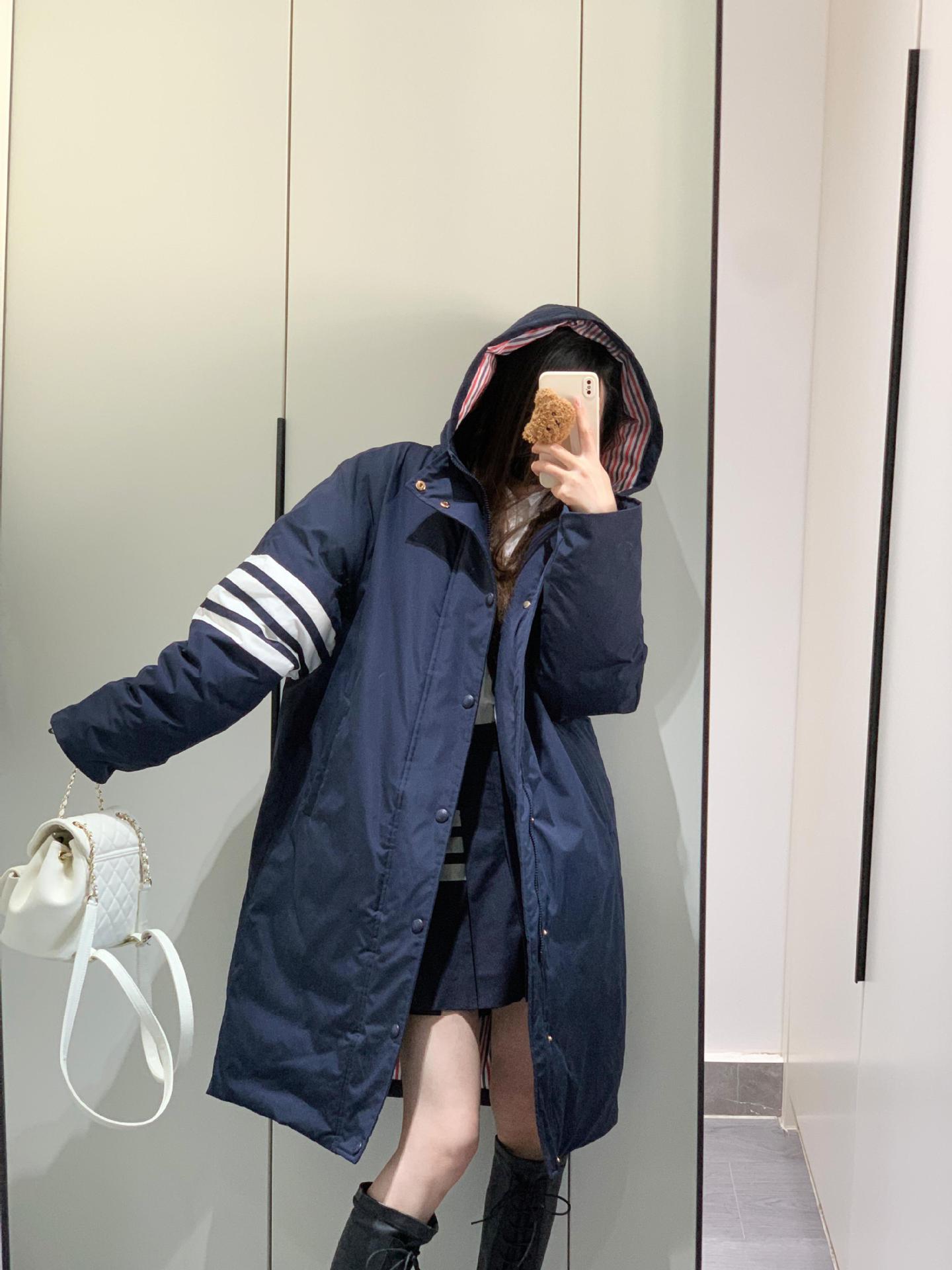 4바 롱 다운 재킷 네이비 블루