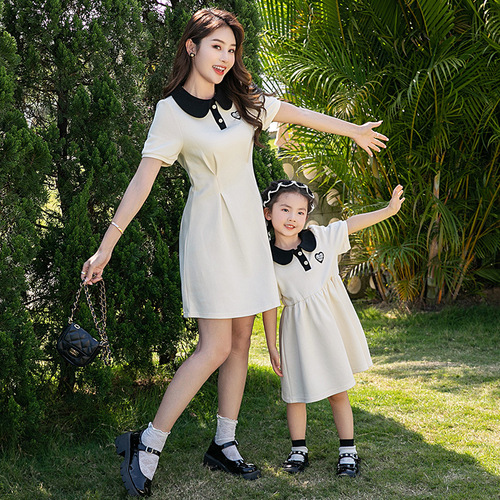 Hallyu-style mother and daughter matching outfits 2024 summer new trendy girls' dresses family sets for photography