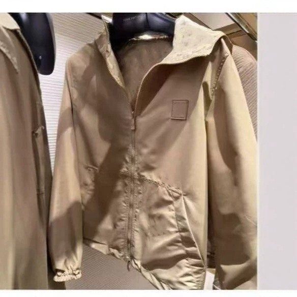 Reversible windbreaker jacket 26 early spring new fashion square print versatile loose hooded coat for men and women Reversible windbreaker jacket 26 early spring new fashion square print versatile loose hooded coat for men and women