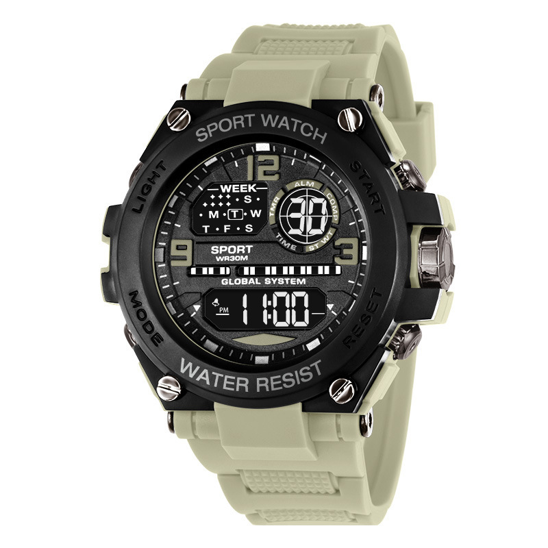 Moda estilo militar esfera grande reloj de moda para hombre estudiante deportes al aire libre reloj electrónico impermeable digital multifuncional