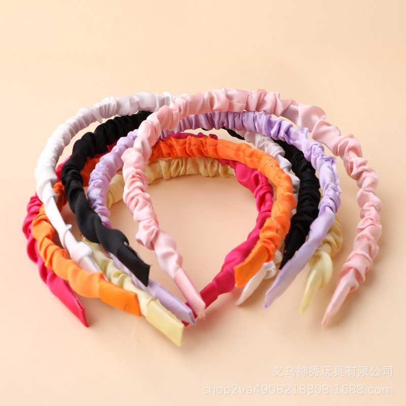 Colorido color caramelo dulce satén plisado diadema lindo versátil colorido simple diadema estilo coreano lavado de cara accesorios para el cabello