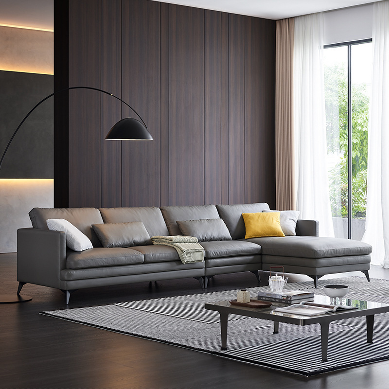 Sofá de cuero combinación de esquina sofá de cuero minimalista italiano chaise simple sofá moderno muebles de sala