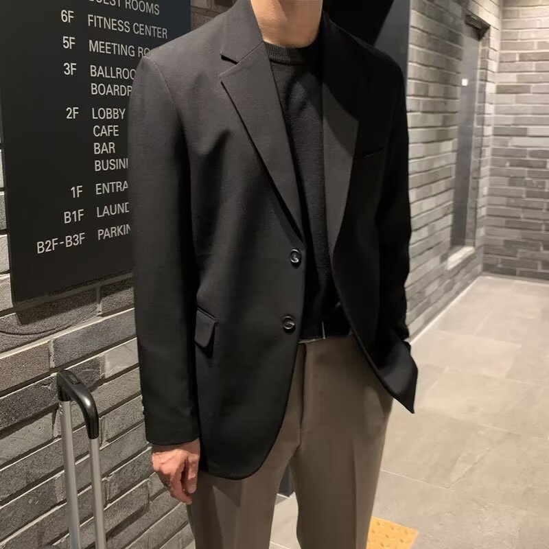 Trendy men's blazer, spring and autumn, sophisticated and stylish, casual and loose fit, street style single-breasted jacket