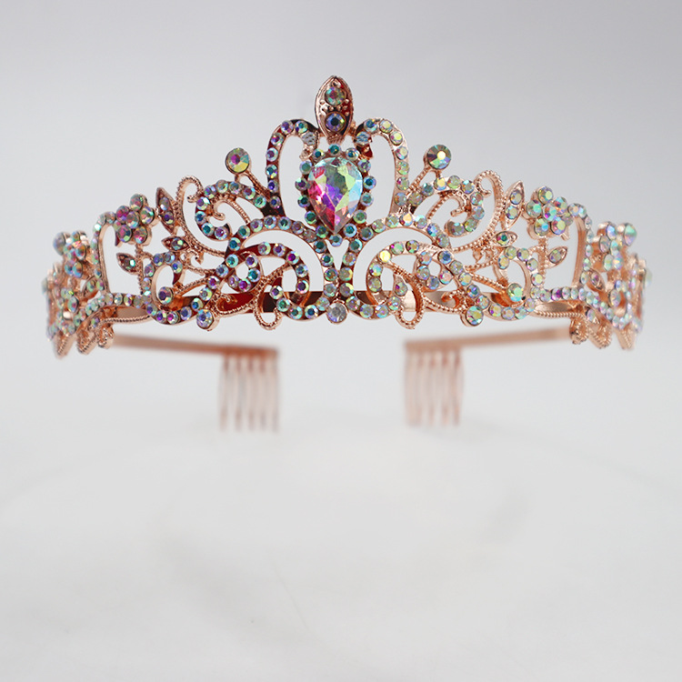 Tocados de Corona Europeos y Americanos, Accesorios para el Cabello de Novia de Aleación a la Moda, Diadema de Corona de Cristal para Fiesta, Lujosa