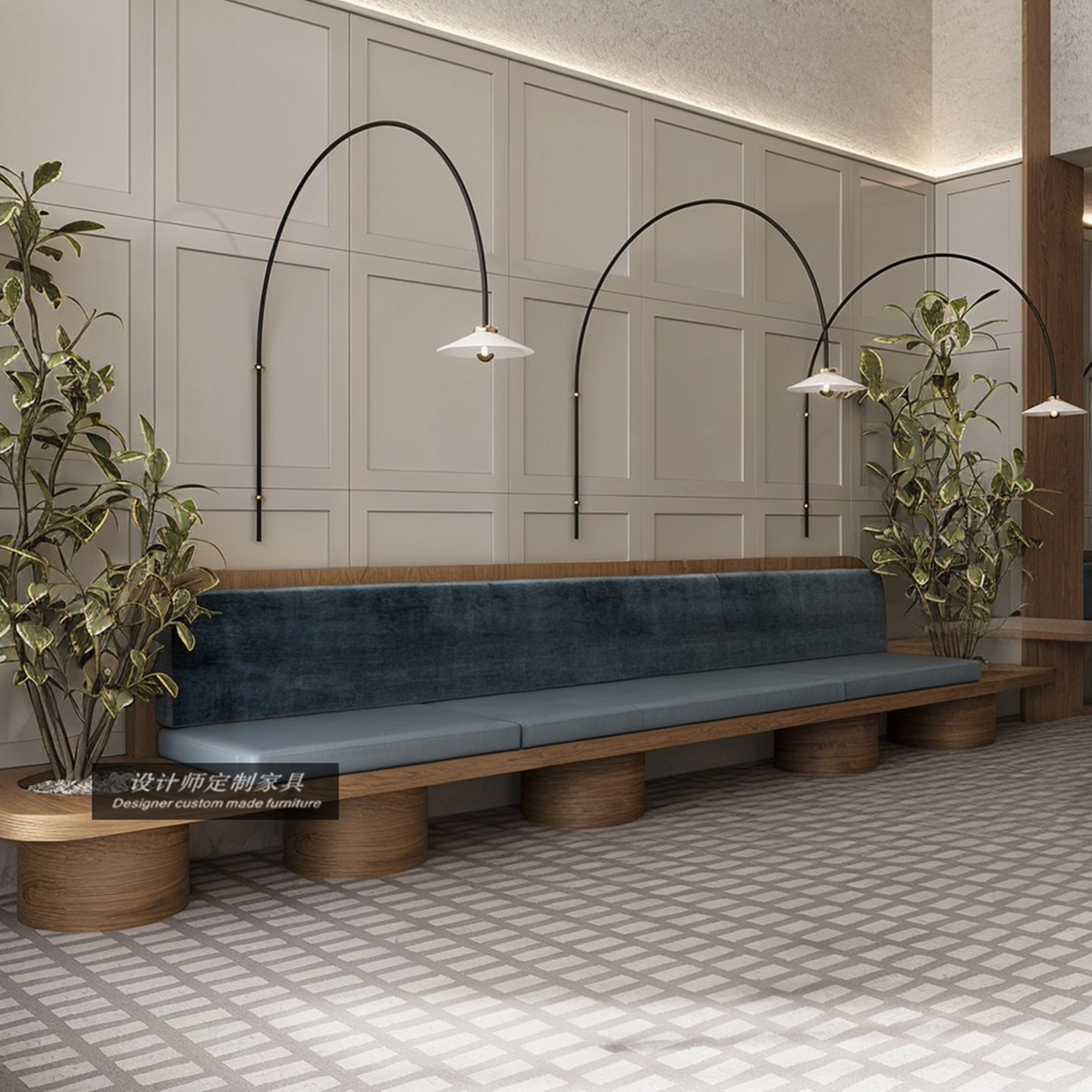 Nordic modern light luxury wooden dining room and cafe high-end leather and fabric booth seating for hotel and club reception areas