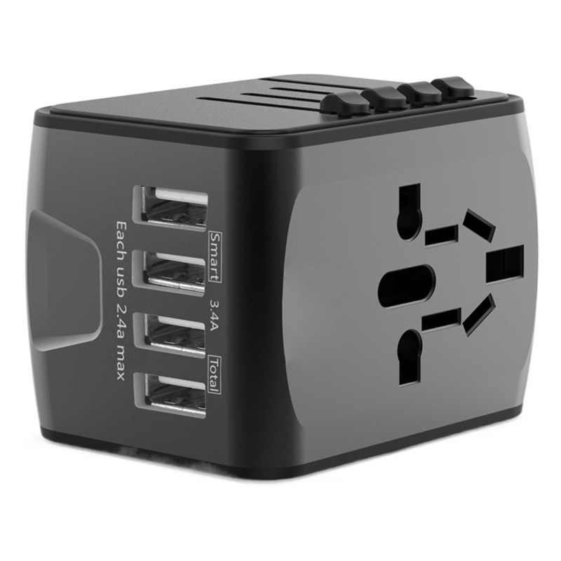 Adaptador de viaje universal - 199 países, 4 puertos USB, conversión para UK/Australia/Europa/USA