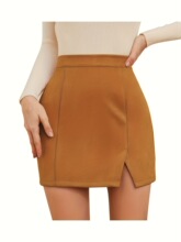 B 15569 Suede High-Waist A-Line Skirt ��Ƥ�q��������ȹ