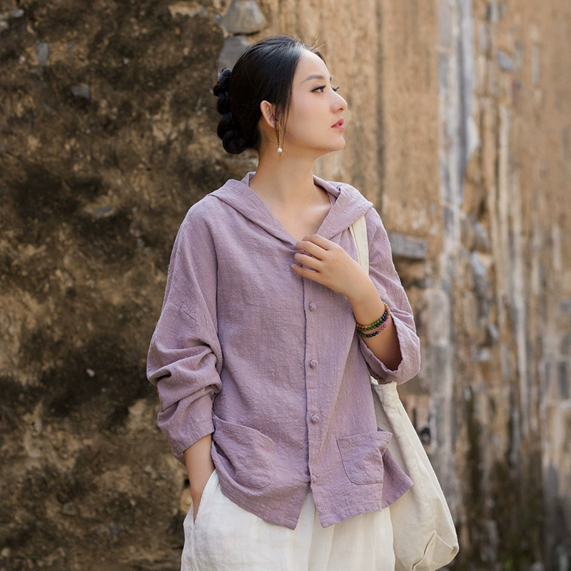 Женская повседневная худи-кардиган из высококачественного хлопка и льна с эффектом песочной стирки, с капюшоном, защитой от солнца, короткая, с длинным рукавом, осень 2025