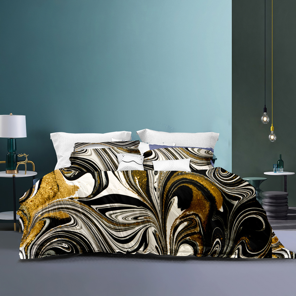 3D nieuw digitaal geprint stenenpatroon goud 90g mat beddengoed_voghion.com