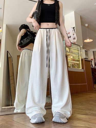 Floral Ice Silk Wide Leg Pants for Women - Summer Thin Model High-Waisted Loose Plus Size Petite Texture Straight Leg Pants