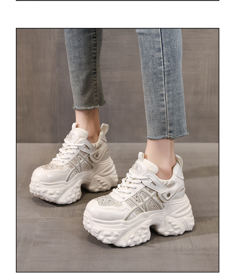 Giày sneaker nữ đế dày tăng chiều cao, phối đá rhinestone, lưới thoáng khí — màu trắng ngà chi tiết 13