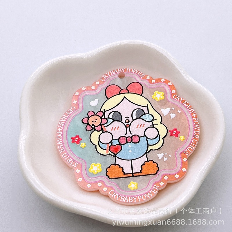 53*51 ミリメートルアクリルアセテート両面レリーフプリント泣いている赤ちゃんぶら下げ穴ビーズ diy 携帯電話チェーンぶら下げ穴ジュエリーパーツ|undefined