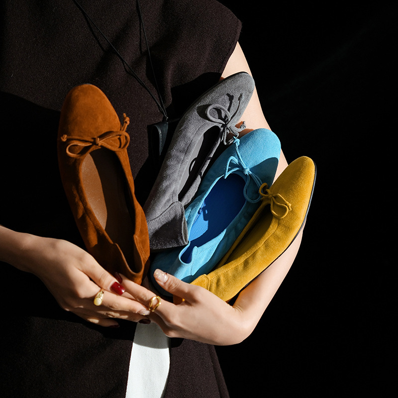 Giant Soft Candy Color Sheep Flip Egg Roll Shoes Spring New Round-toe Bow Ballet Style Shallow Mouth Flat Shoes