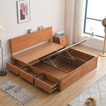 樱桃木实木床中古风抽屉收纳储物高箱床1.5m侧开主卧床1.8m双人床