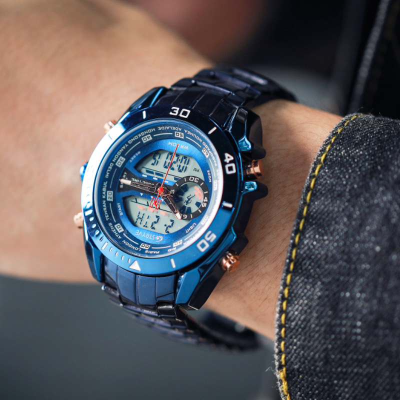 Reloj de acero inoxidable de moda para hombre STRYVE con reloj electrónico de doble pantalla reloj de cuarzo para hombre 8019