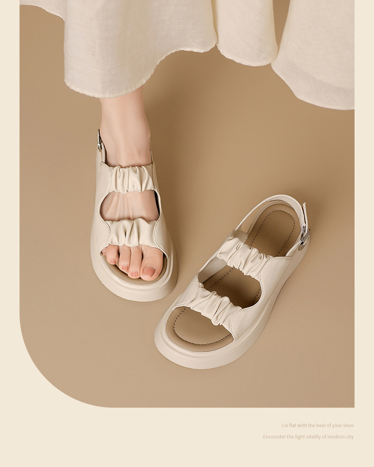 Sandal đế dày xếp ly nữ phong cách La Mã hở ngón đi biển — JF207P màu be chi tiết 16