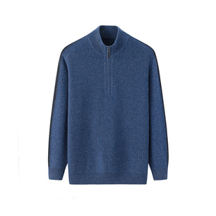 Inner Mongolia Cashmere Pullover Men's 40 Cashmere Pure Color Half Turtleneck Zipper Thickeneded Casual Knitted Sweater for Base Layering