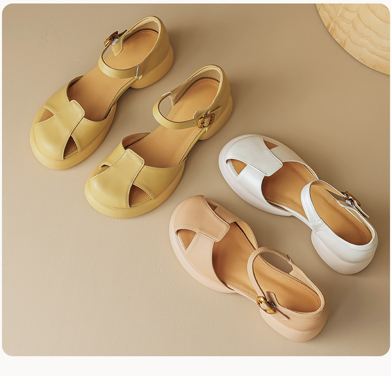 Sandal nữ quai ngang đế dày gót thô phong cách thể thao — Màu vàng ngỗng chi tiết 25