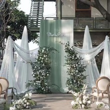 特价白色纱幔 婚庆背景吊顶拱门花艺舞台装饰布置 结婚草坪纱户外
