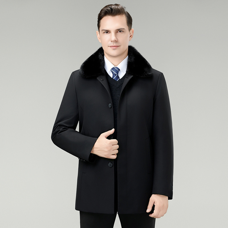 High-End Mink Fur Collar down Jacket for Men in Autumn and Winter with Removable Liner, White Duck Down, Middle-Aged Dad's Cold-Proof Jacket