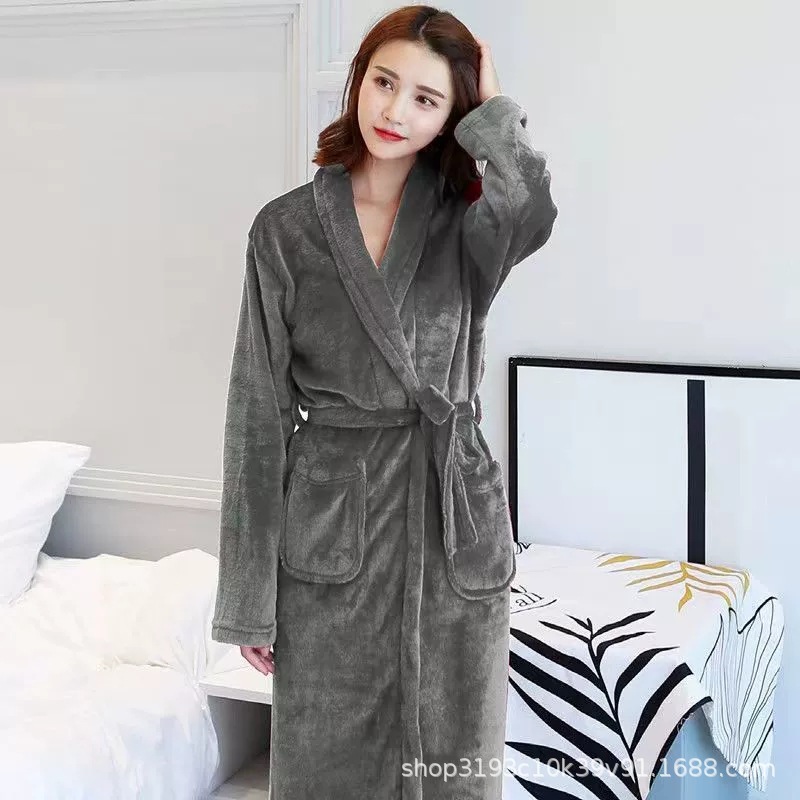 in stock Nightgown Women's Flannel Simple Pajamas Coral Fleece Bathrobe Long Nightgown Autumn and Winter New Thickened Morning Gown in stock Nightgown Women's Flannel Simple Pajamas Coral Fleece Bathrobe Long Nightgown Autumn and Winter New Thickened Morning Gown