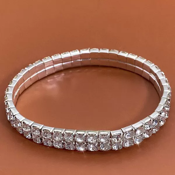 Bracelet 2 rows silver white diamond