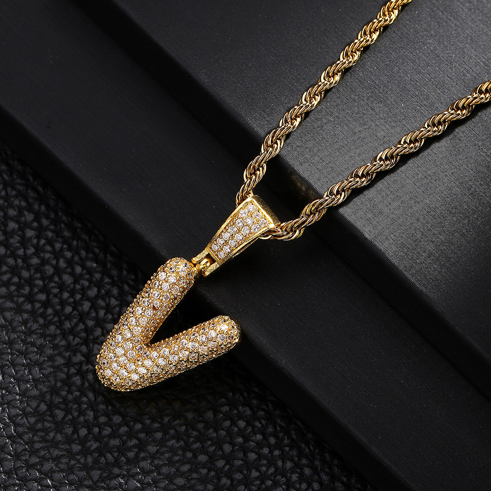 Nuevo cross-border 26 letras inglesas colgantes collares de bronce y piedra collares de moda simplista para hombres y mujeres