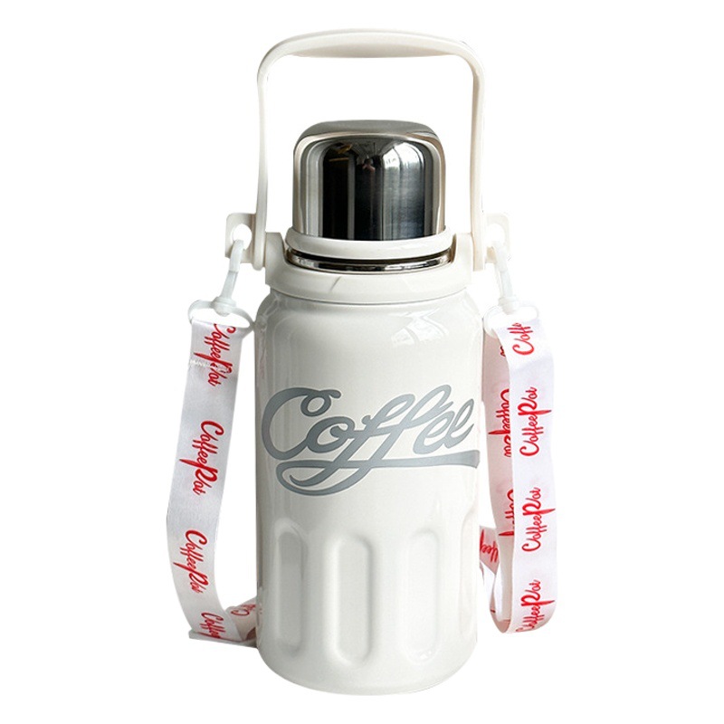 Stainless Steel Thermos Cup, Food-Grade, with Strap, Outdoor Handle, Convenient for Home Use, Large Capacity
