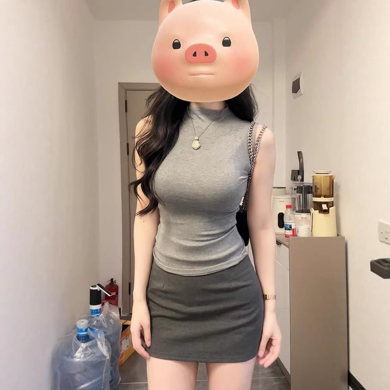 American-Style Spicy Girl Half-High Collar Sleeveless Tank Top, Summer New Slim-Fit, Simple and Versatile T-Shirt for Women American-Style Spicy Girl Half-High Collar Sleeveless Tank Top, Summer New Slim-Fit, Simple and Versatile T-Shirt for Women
