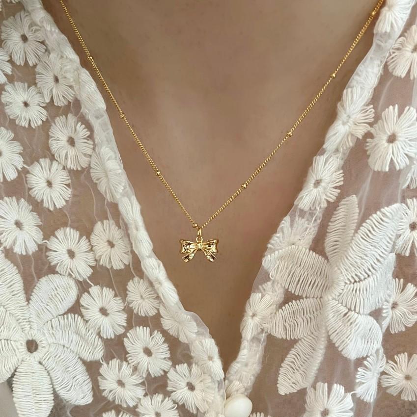 Bow Knot Pattern Women'S Gender Simple Style Style 18K Gold Plated 925 Sterling Silver Bow Knot Simple Style Pendant Necklace For Women'S