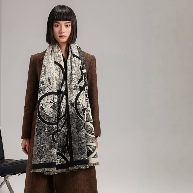 Nuevo imitación de cachemira infinita impresión de símbolos cerosos otoño y invierno grueso calentamiento doble chal coreano amplio babillo suave